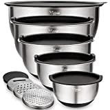 Mixing Bowls with Airtight Lids，6 piece Stainless Steel Metal Nesting Storage Bowls by Umite Chef, Non-Slip Bottoms.
