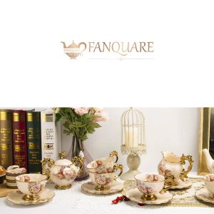 Tea Sets With Cups & Saucer Service for 6, with Teapot Sugar Bowl Cream Pitcher Teaspoons and tea strainer for Tea/Coffee.